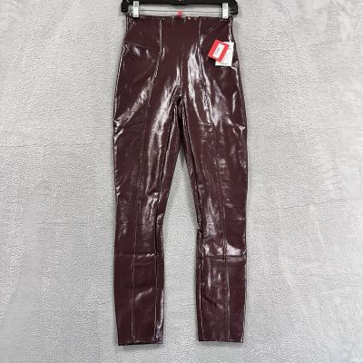SPANX Faux Leather Leggings Womens Small Burgundy Red Pants